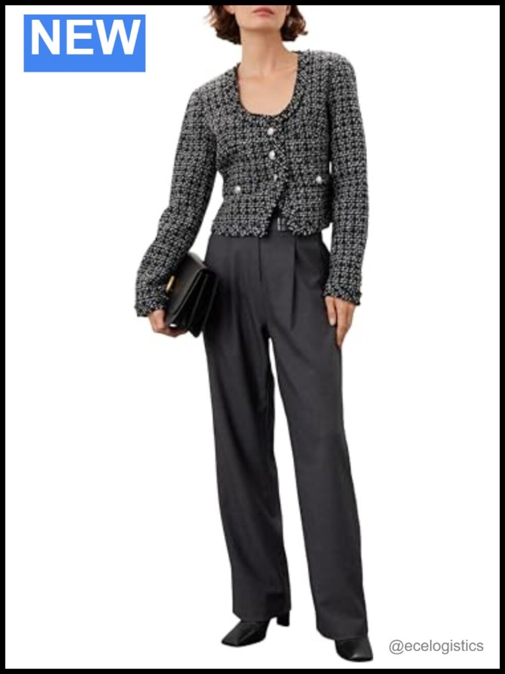Cropped Button-Up Jacket 90% Polyester 10% Wool